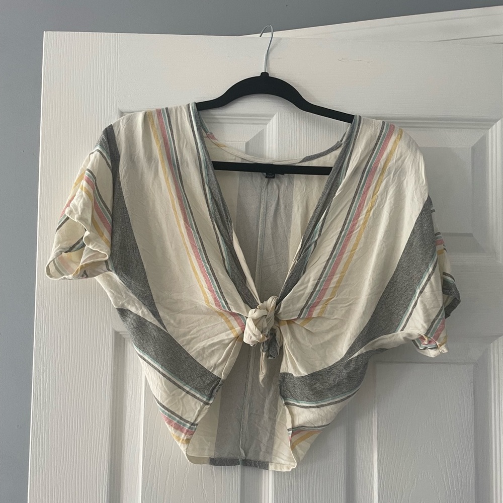 tie front striped shirt